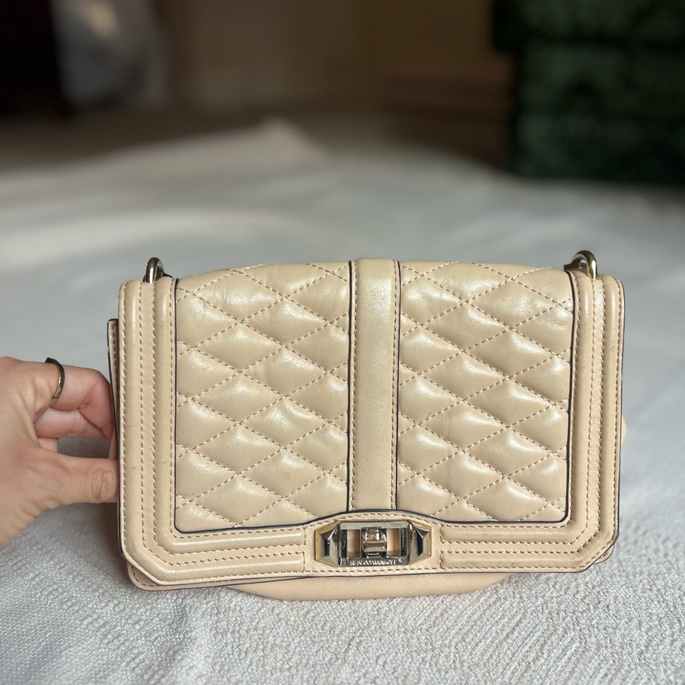 Rebecca Minkoff Love Quilted Genuine Leather Crossbody | Shoulder Bag biscuit